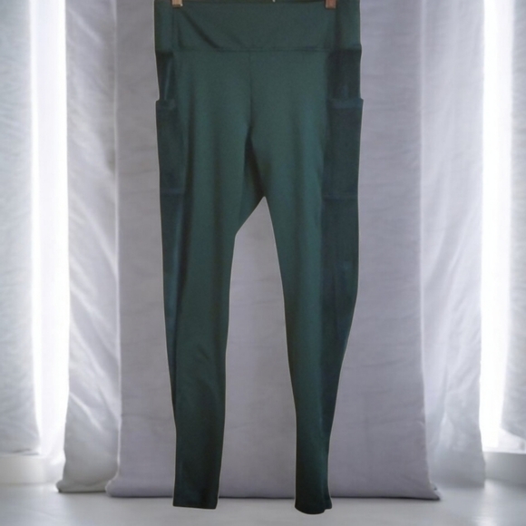 PINK Victoria's Secret Pants - Pink Leggings Women's Size Large L Emerald Green Legging Velour Type Side Panels